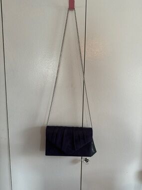 Plush Suede Envelope Clutch in Dark Purple with Chain Strap